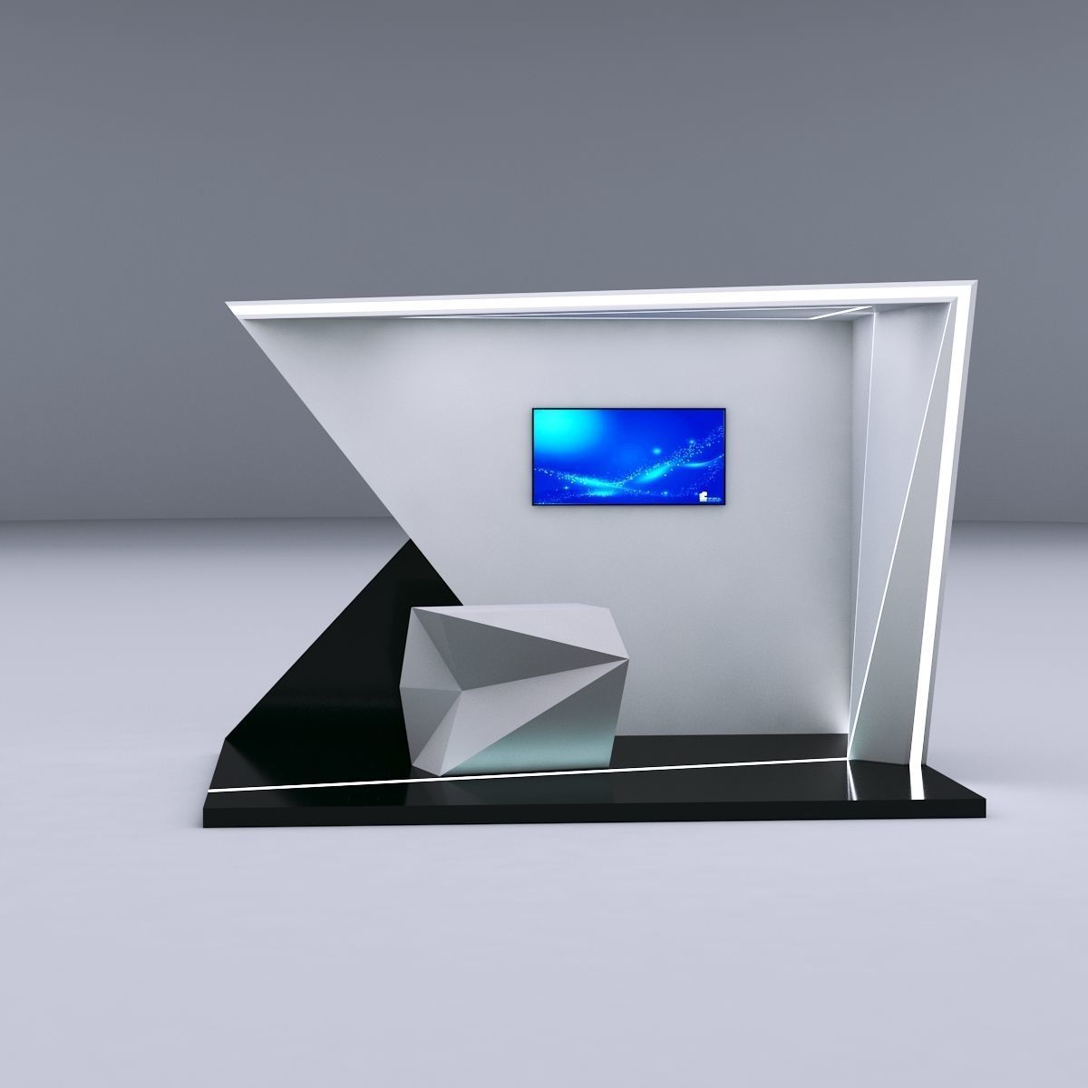 Futuristic Booth with deconstructed counter 3D model_8