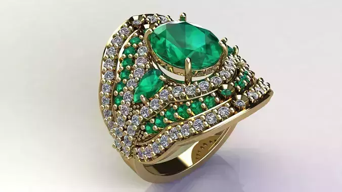 Gold Ring with Oval Pear and Round Gems