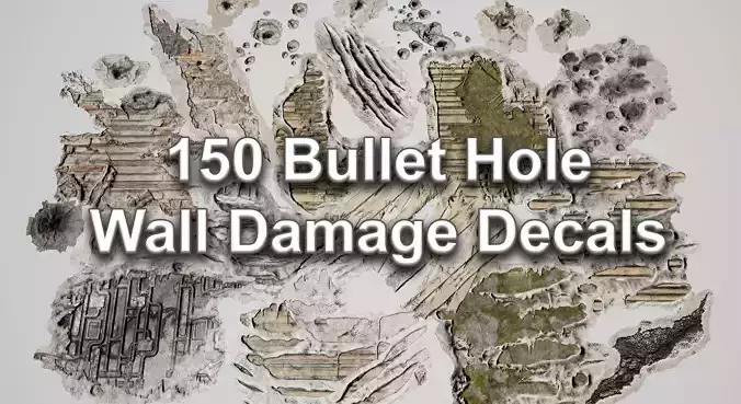 150 Bullet Hole Wall Damage Decals Texture