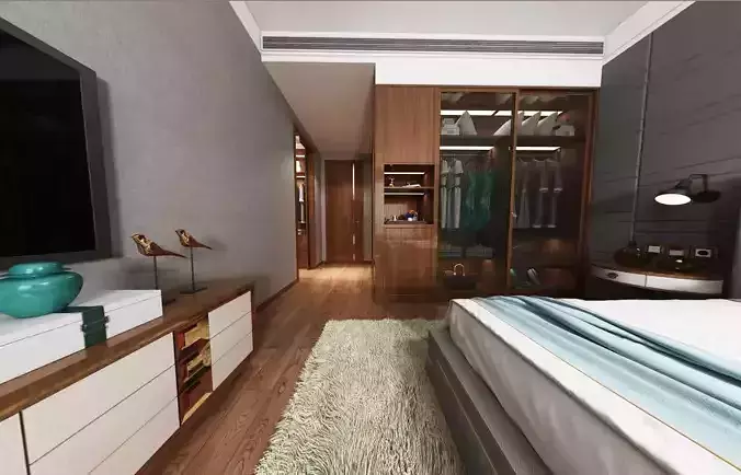 Simple and cozy bedroom Vray 3D model-24