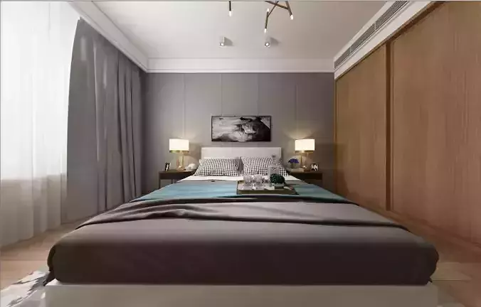 Simple and cozy bedroom Vray 3D model-37