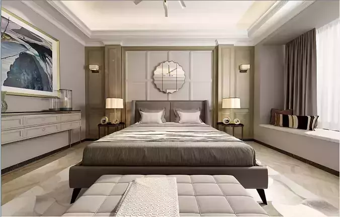 Simple and cozy bedroom Vray 3D model-O32 3D model