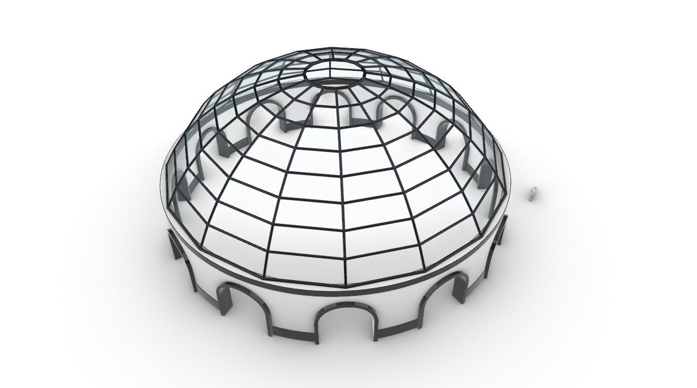 Dome Pavilion with Square Wireframe Structure and Panels 3D model_53