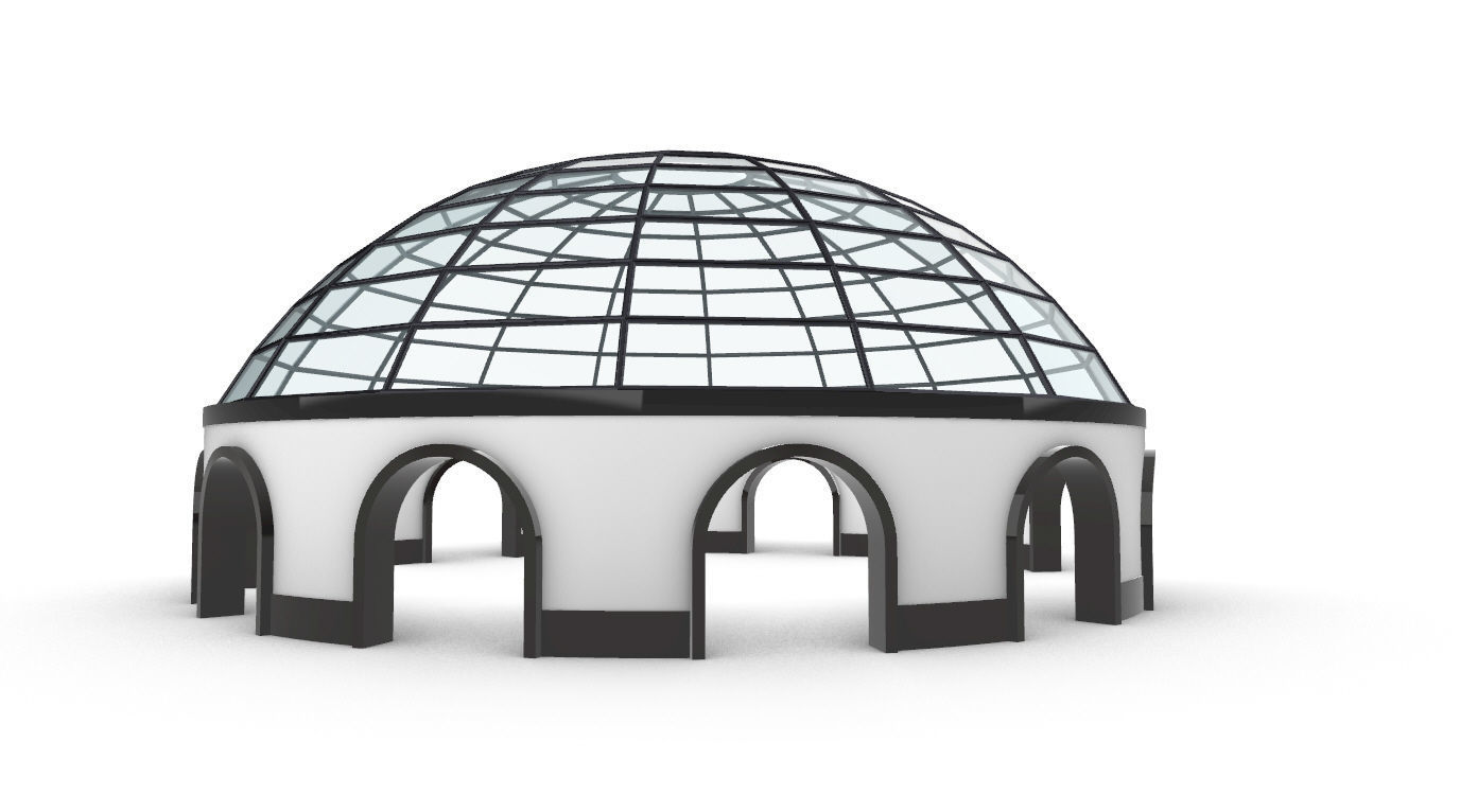 Dome Pavilion with Square Wireframe Structure and Panels 3D model_11
