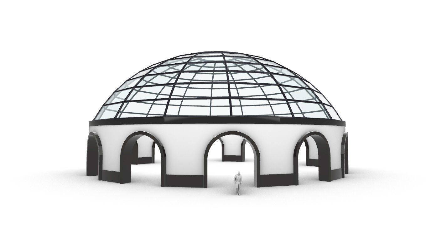 Dome Pavilion with Square Wireframe Structure and Panels 3D model_18