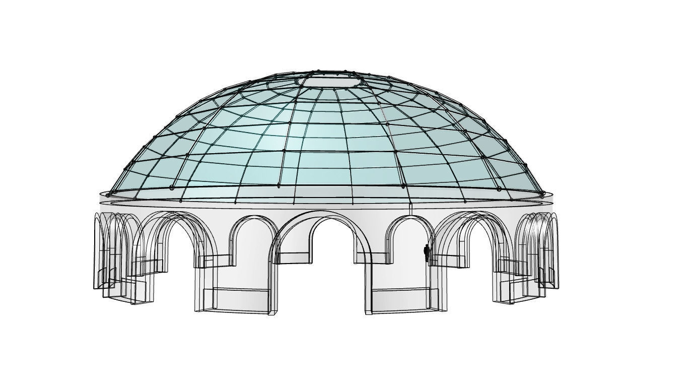 Dome Pavilion with Square Wireframe Structure and Panels 3D model_30