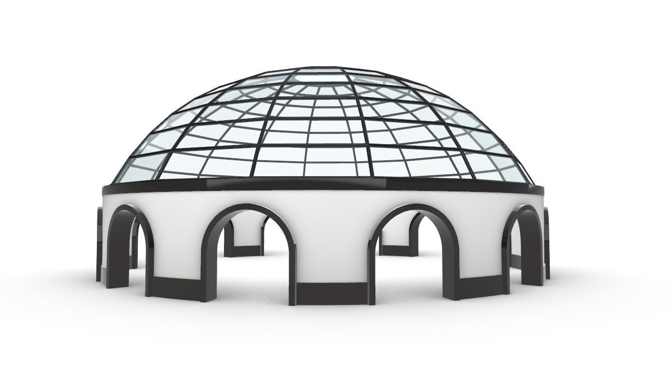 Dome Pavilion with Square Wireframe Structure and Panels 3D model_9