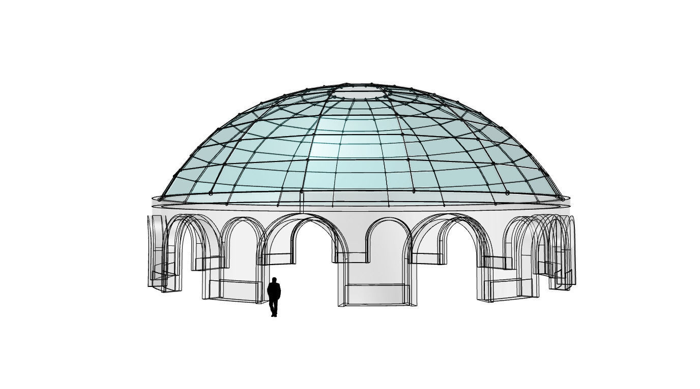Dome Pavilion with Square Wireframe Structure and Panels 3D model_39