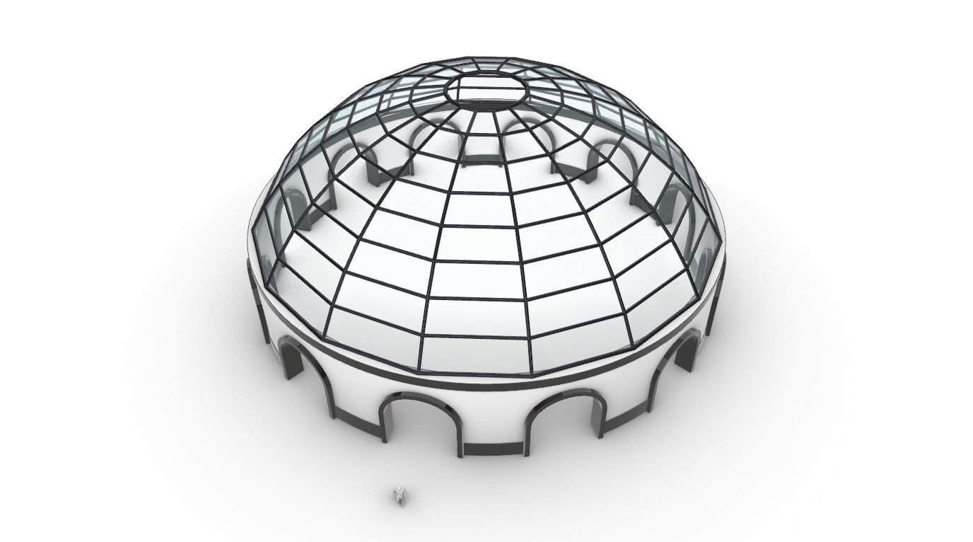 Dome Pavilion with Square Wireframe Structure and Panels 3D model_59