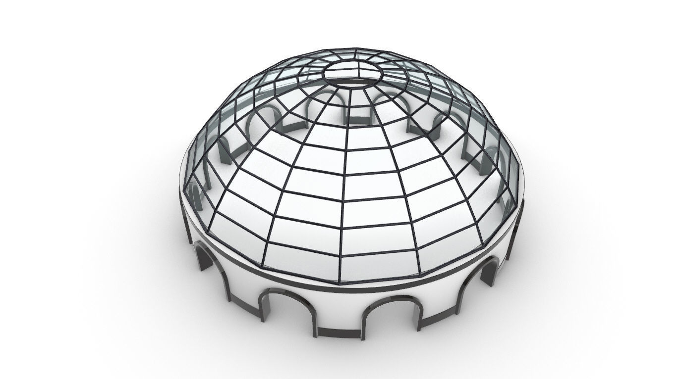 Dome Pavilion with Square Wireframe Structure and Panels 3D model_46