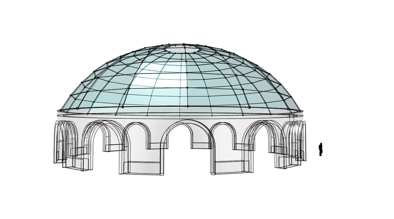 Dome Pavilion with Square Wireframe Structure and Panels 3D model_33