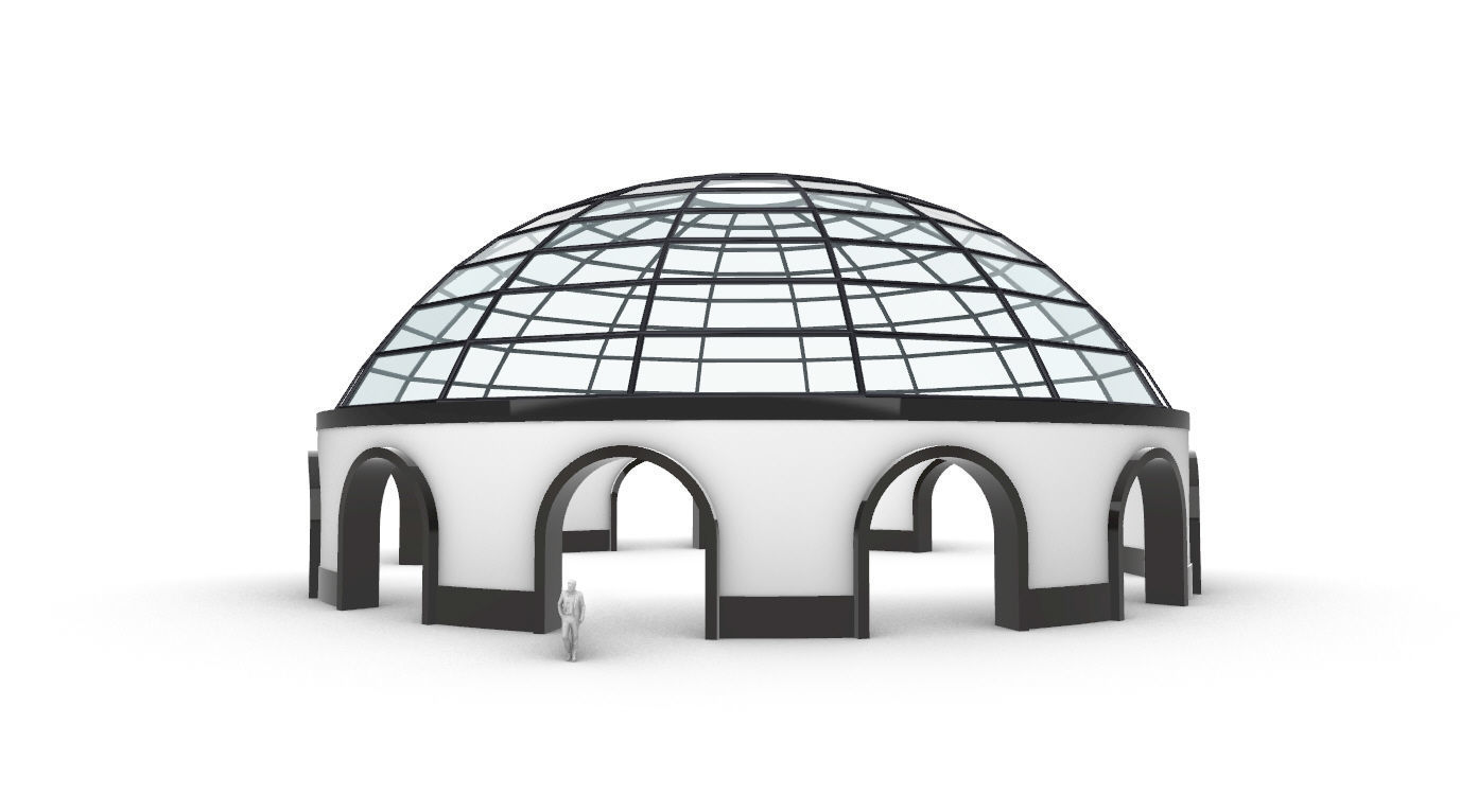 Dome Pavilion with Square Wireframe Structure and Panels 3D model_19