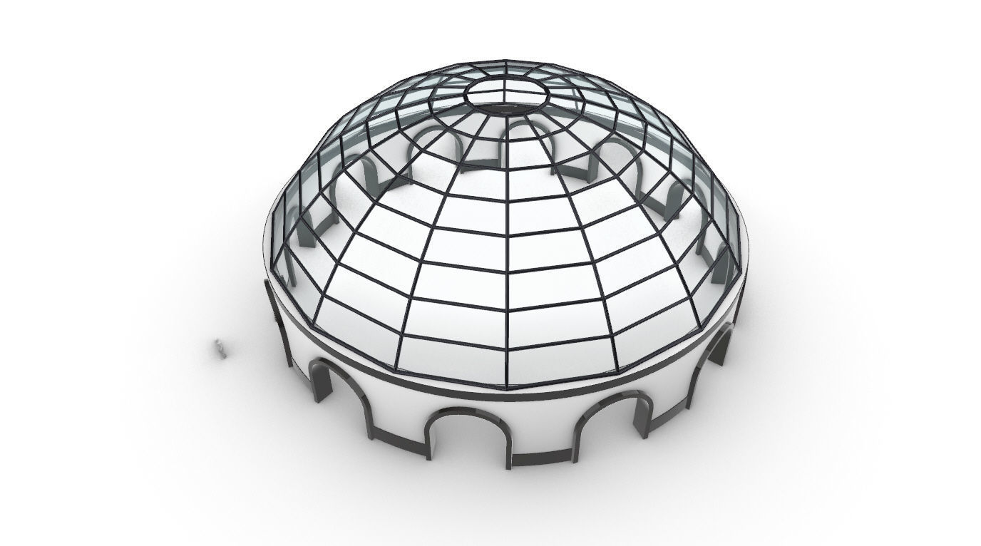 Dome Pavilion with Square Wireframe Structure and Panels 3D model_42