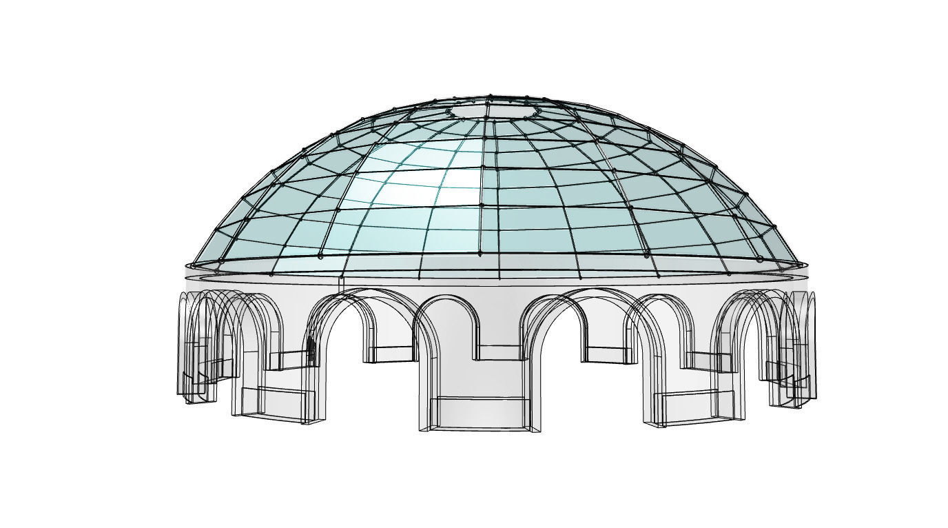 Dome Pavilion with Square Wireframe Structure and Panels 3D model_26