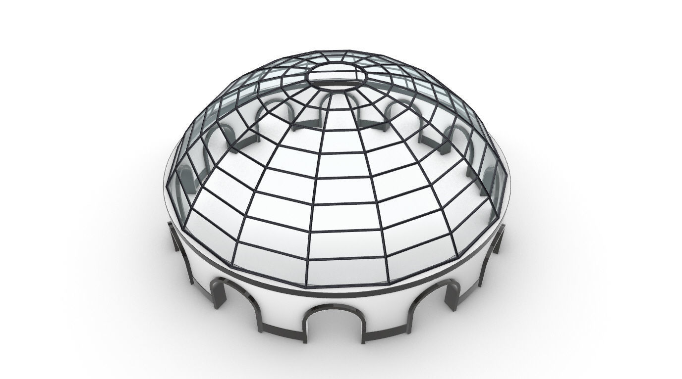 Dome Pavilion with Square Wireframe Structure and Panels 3D model_50