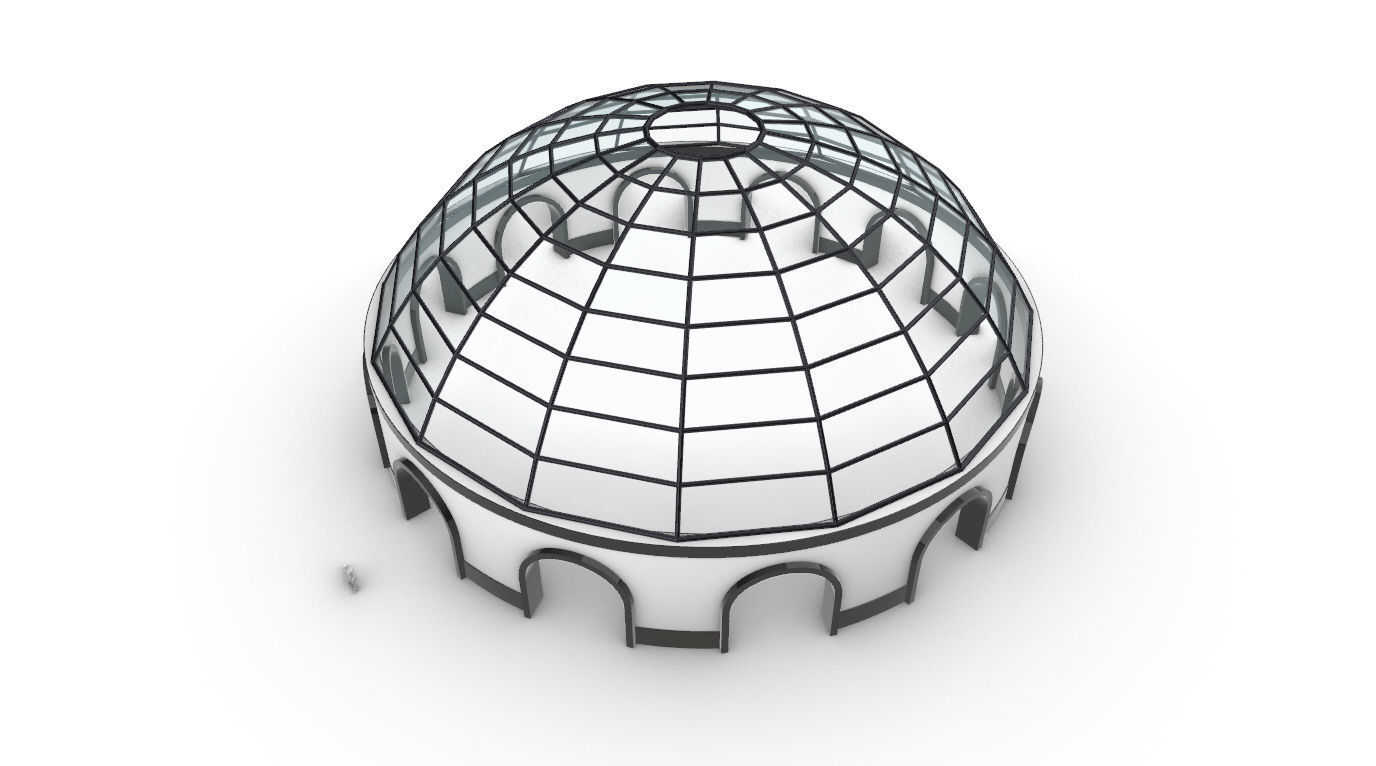 Dome Pavilion with Square Wireframe Structure and Panels 3D model_41
