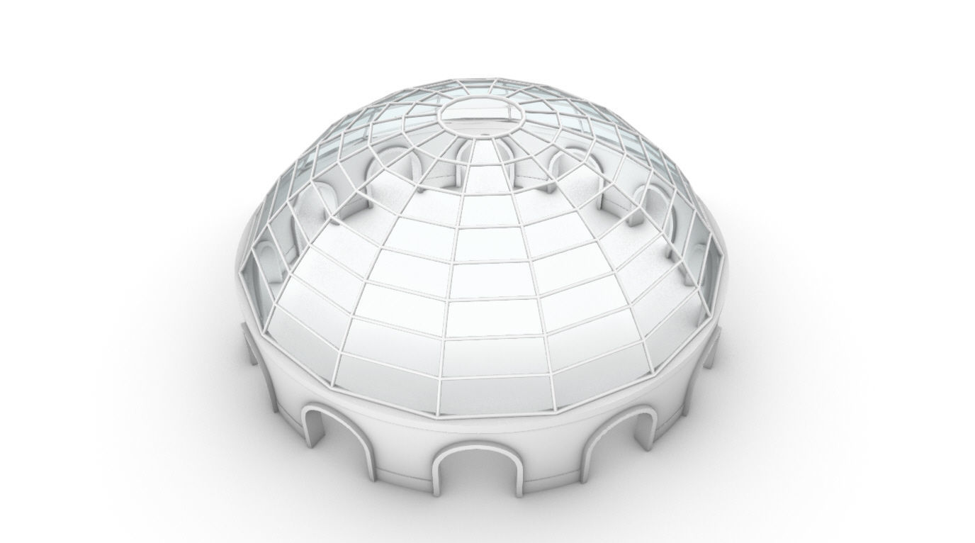 Dome Pavilion with Square Wireframe Structure and Panels 3D model_70