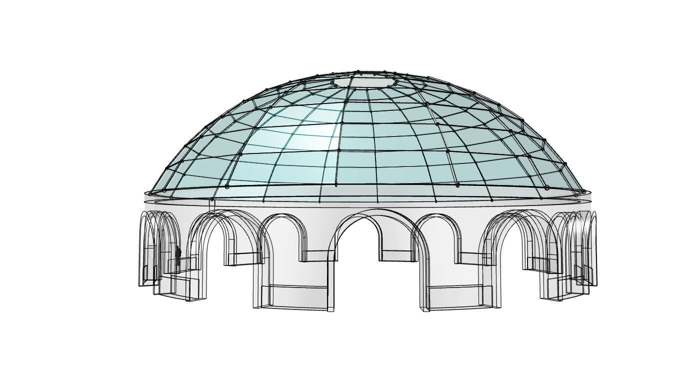 Dome Pavilion with Square Wireframe Structure and Panels 3D model_25