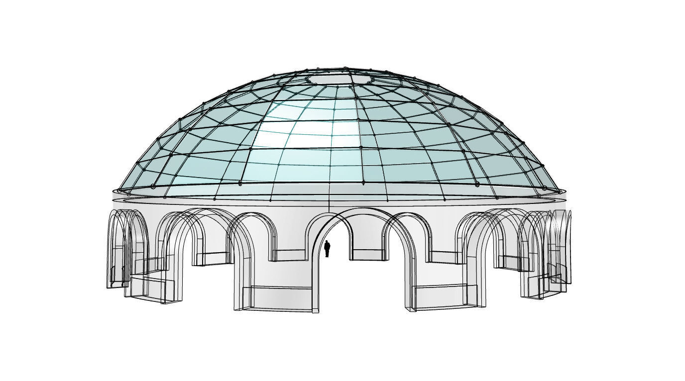 Dome Pavilion with Square Wireframe Structure and Panels 3D model_28