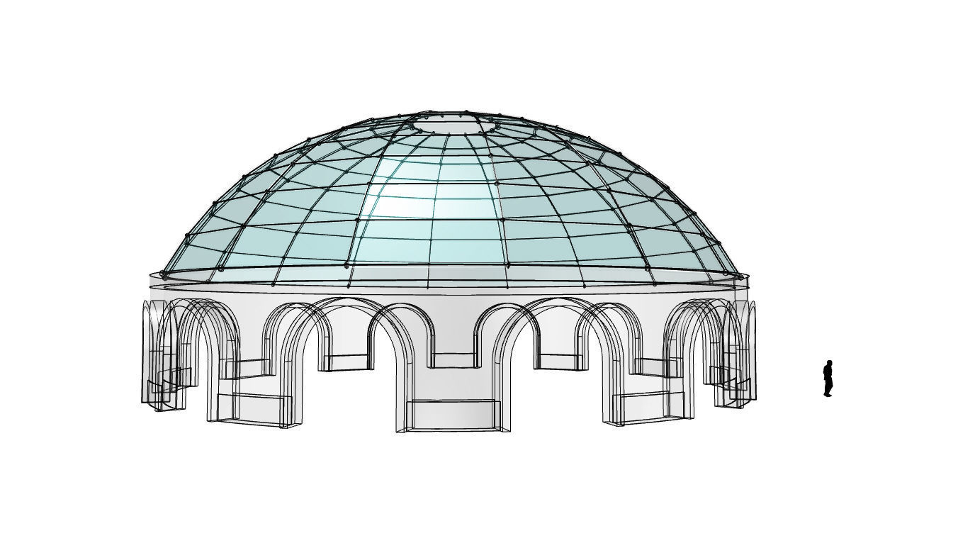 Dome Pavilion with Square Wireframe Structure and Panels 3D model_34