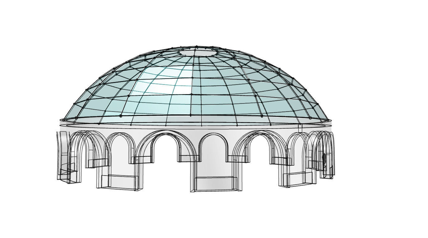 Dome Pavilion with Square Wireframe Structure and Panels 3D model_32