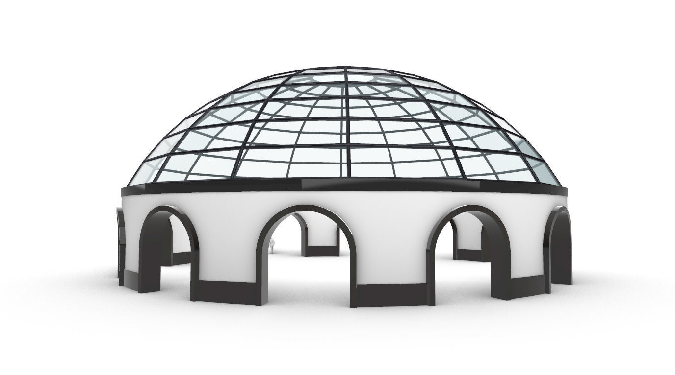 Dome Pavilion with Square Wireframe Structure and Panels 3D model_7