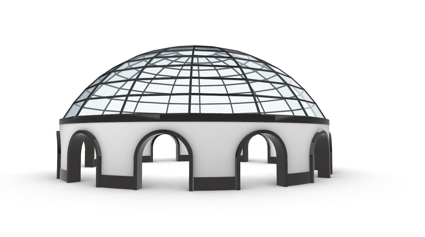 Dome Pavilion with Square Wireframe Structure and Panels 3D model_12
