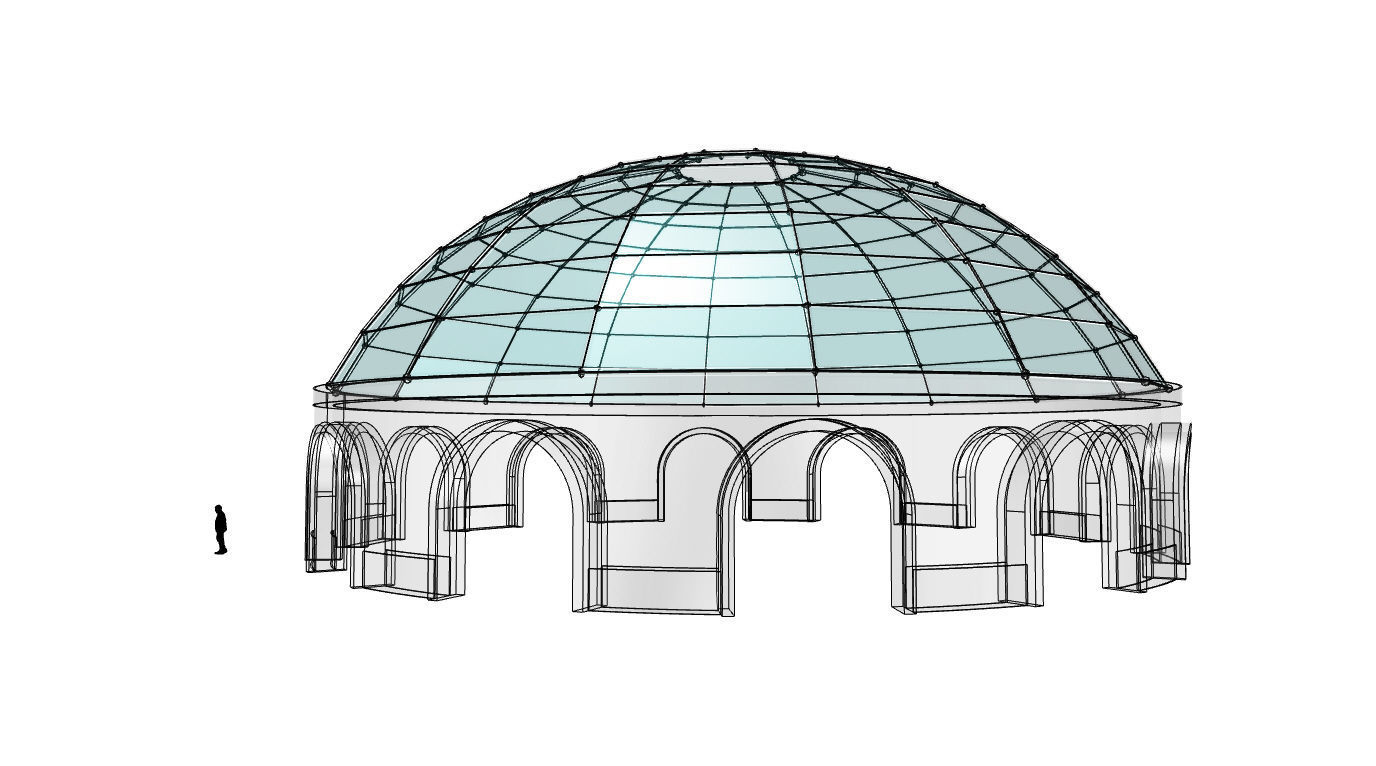 Dome Pavilion with Square Wireframe Structure and Panels 3D model_23