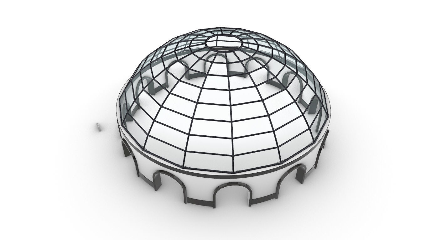 Dome Pavilion with Square Wireframe Structure and Panels 3D model_43
