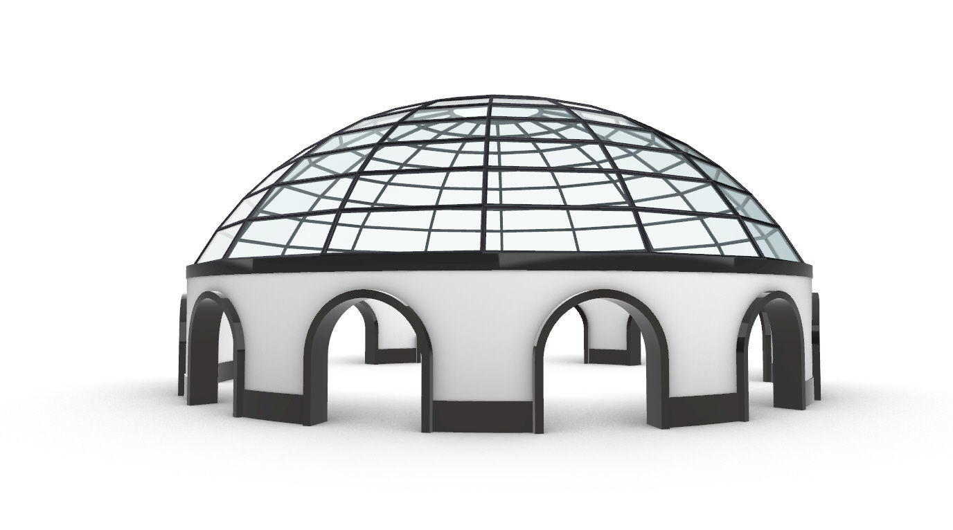 Dome Pavilion with Square Wireframe Structure and Panels 3D model_6