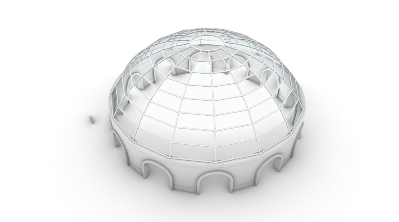 Dome Pavilion with Square Wireframe Structure and Panels 3D model_63