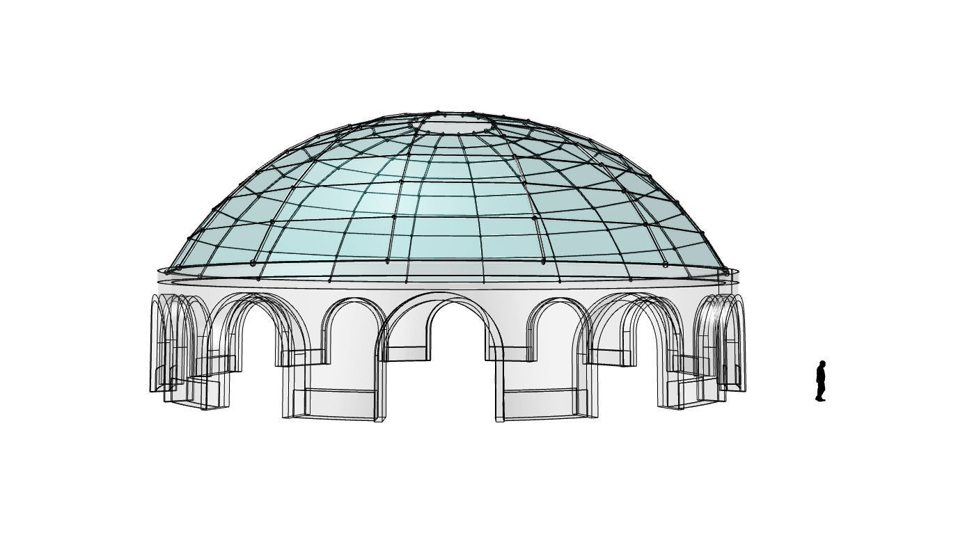 Dome Pavilion with Square Wireframe Structure and Panels 3D model_35