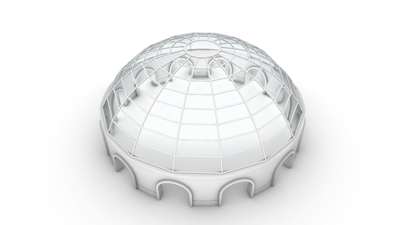 Dome Pavilion with Square Wireframe Structure and Panels 3D model_69