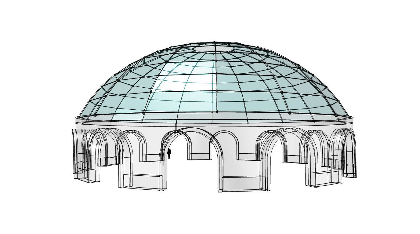 Dome Pavilion with Square Wireframe Structure and Panels 3D model_27