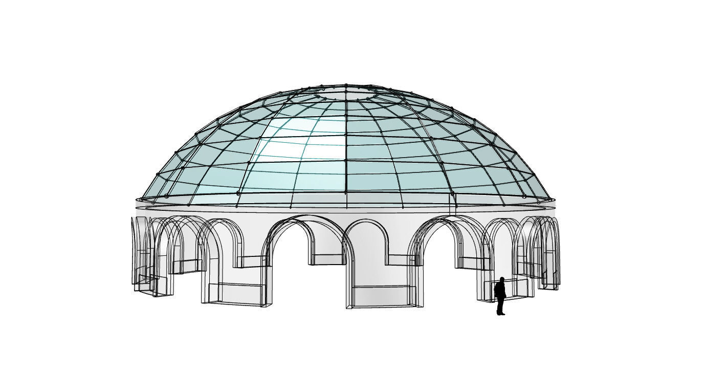 Dome Pavilion with Square Wireframe Structure and Panels 3D model_37