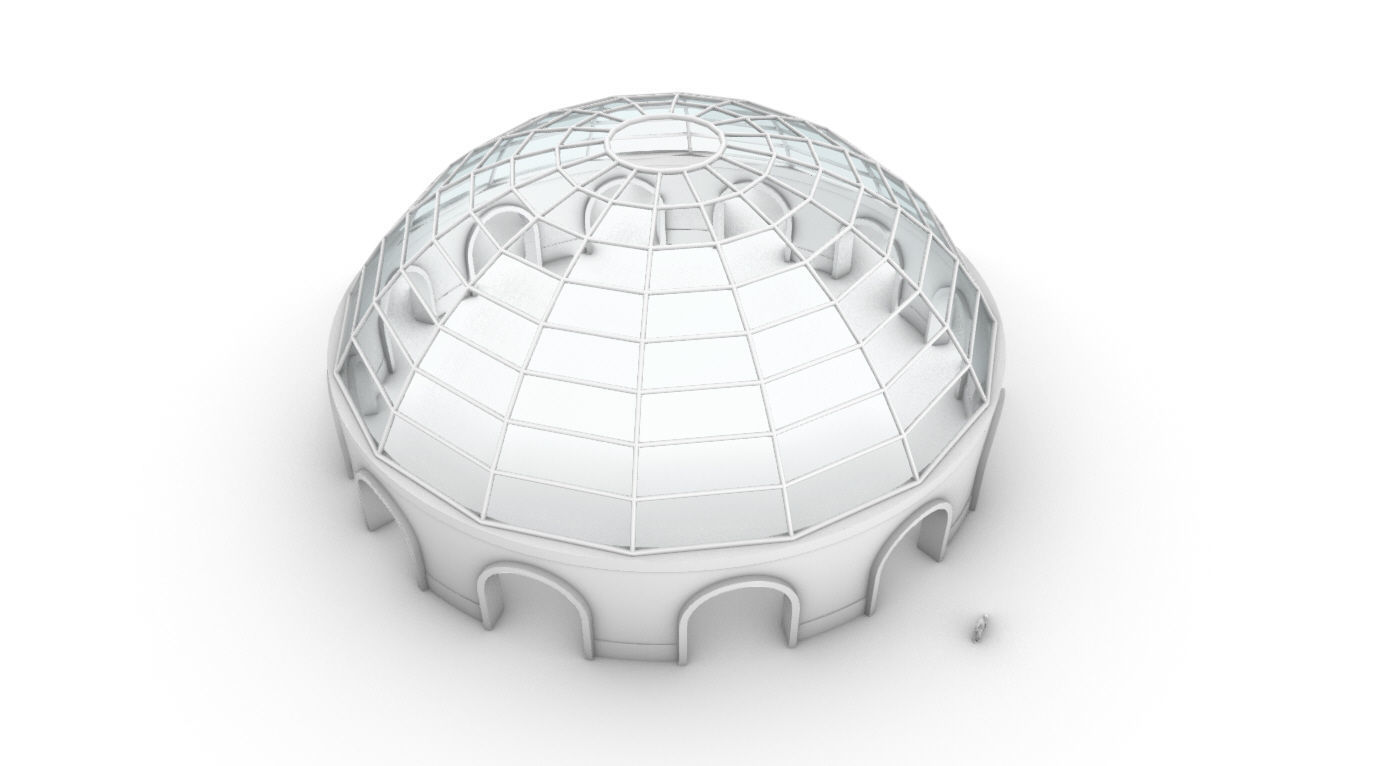 Dome Pavilion with Square Wireframe Structure and Panels 3D model_76