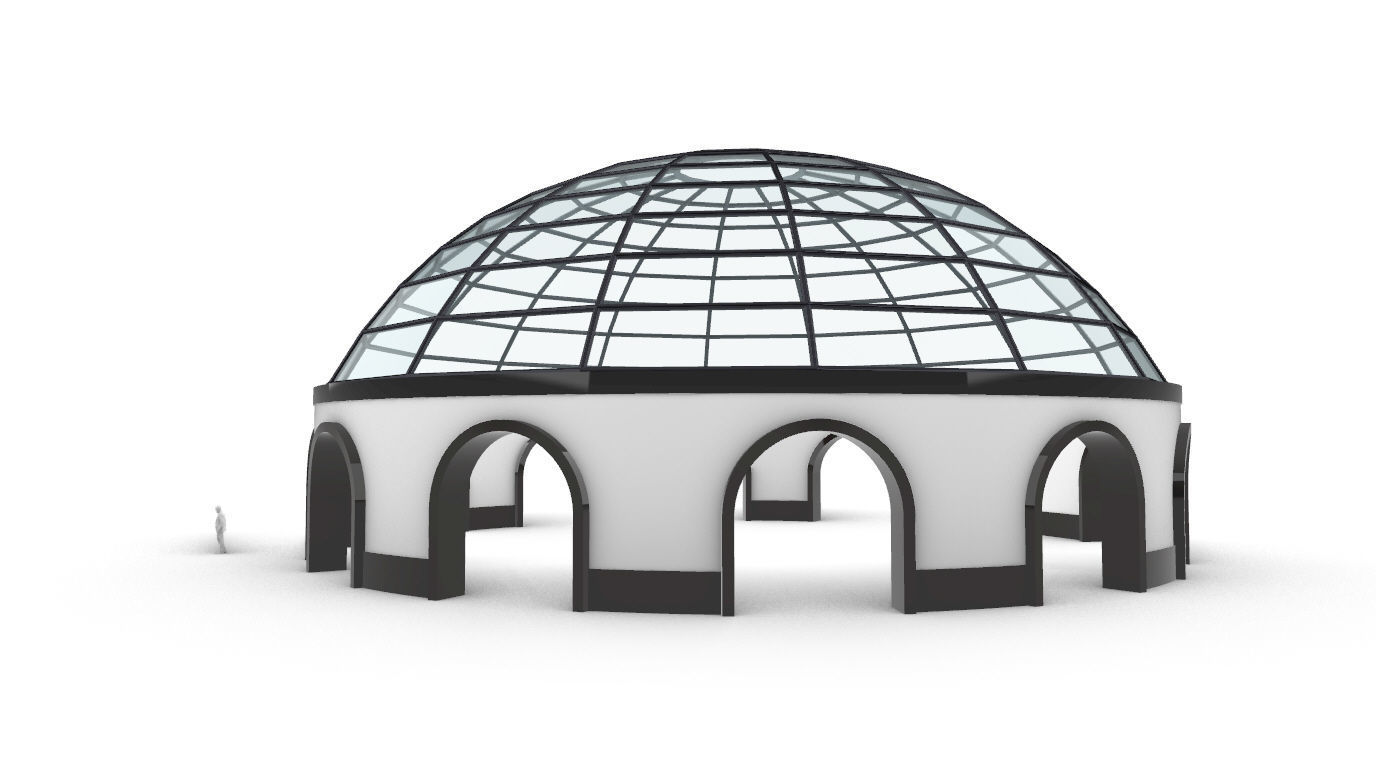 Dome Pavilion with Square Wireframe Structure and Panels 3D model_3