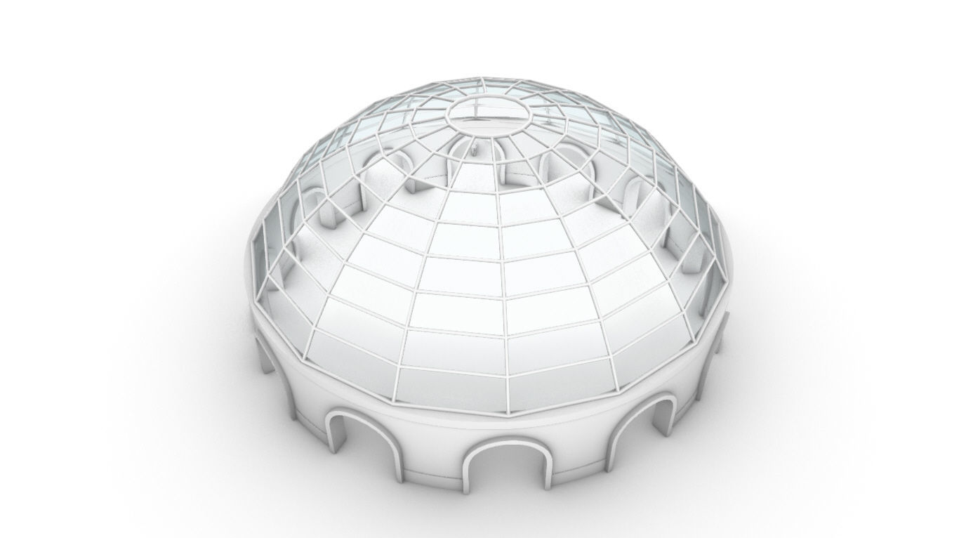 Dome Pavilion with Square Wireframe Structure and Panels 3D model_68