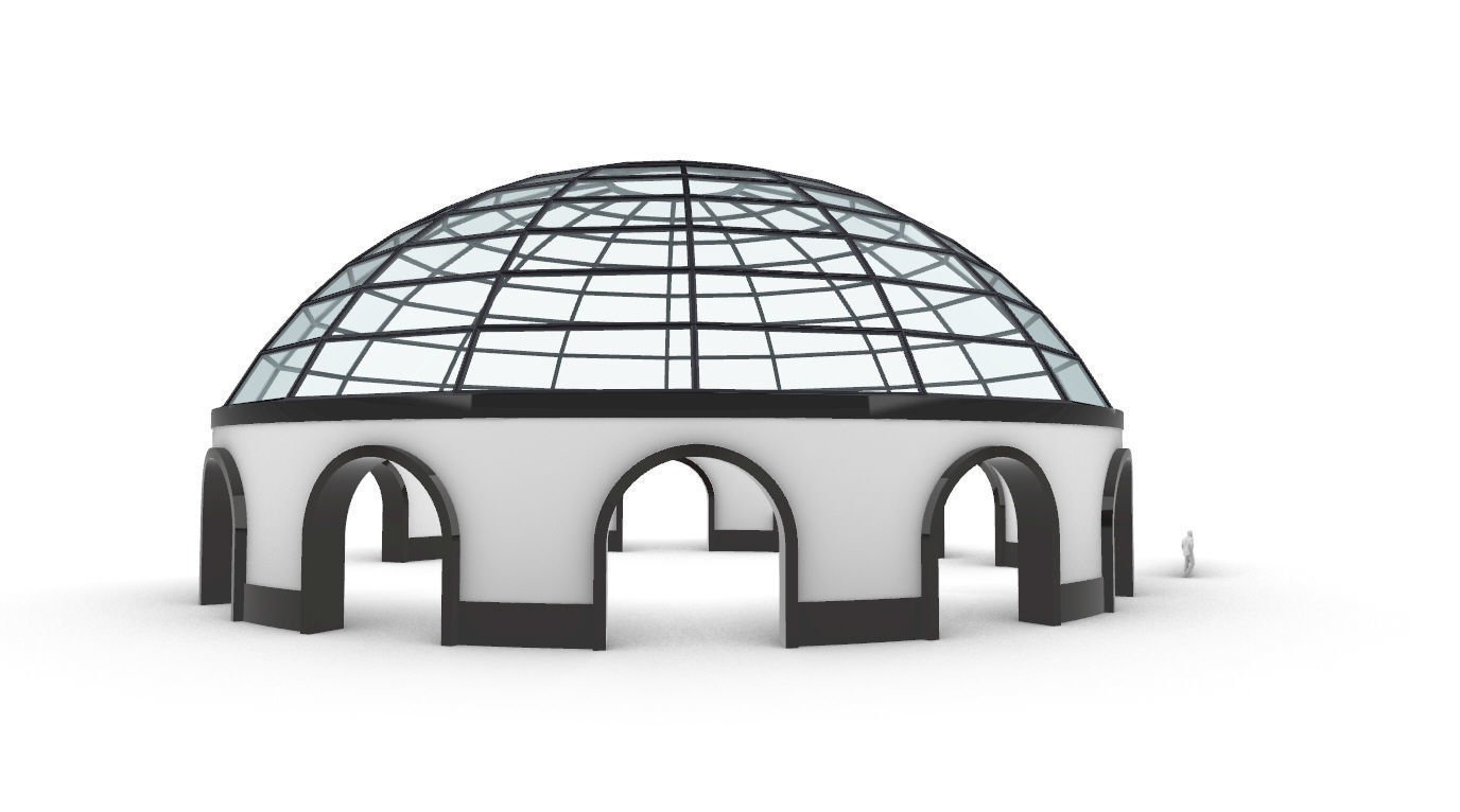 Dome Pavilion with Square Wireframe Structure and Panels 3D model_13