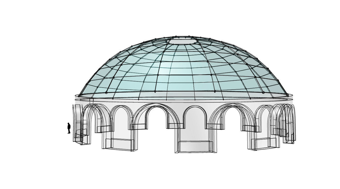 Dome Pavilion with Square Wireframe Structure and Panels 3D model_24