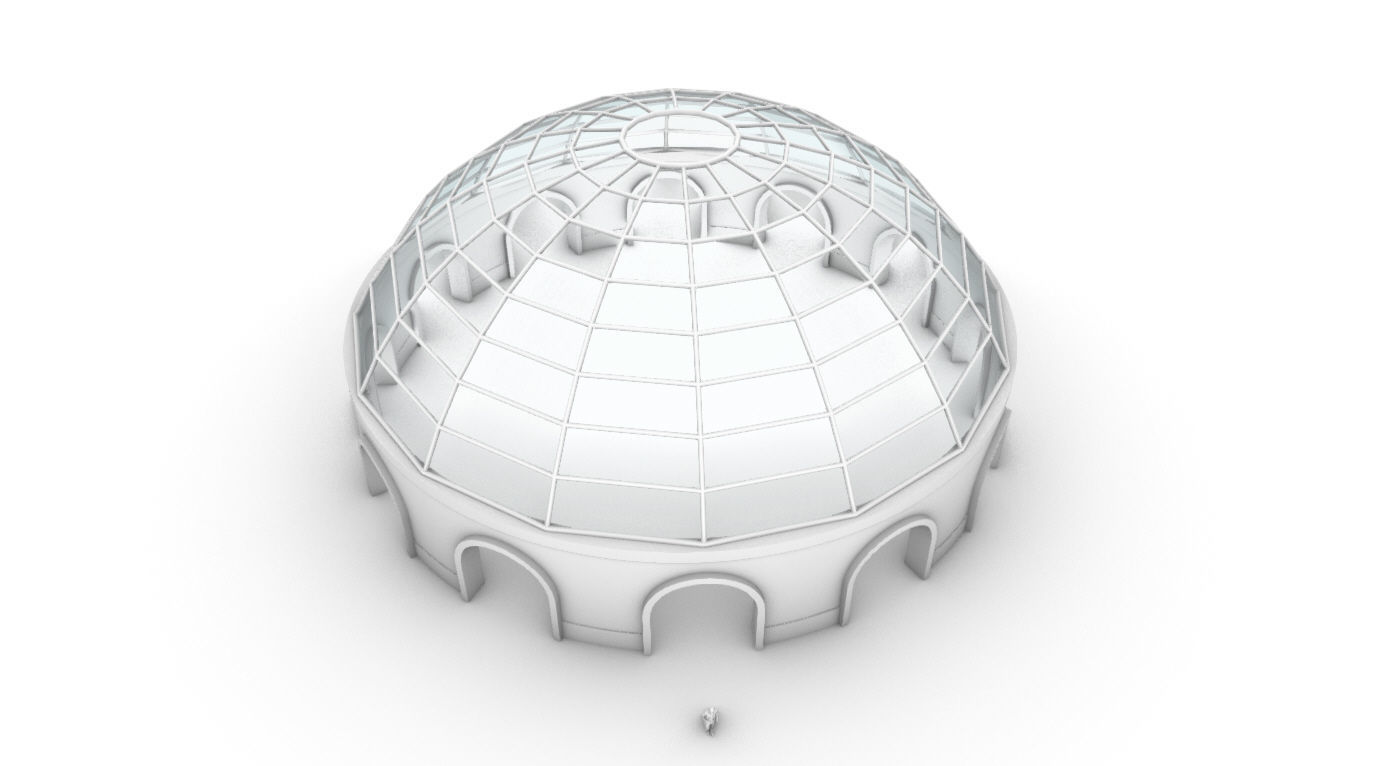 Dome Pavilion with Square Wireframe Structure and Panels 3D model_78