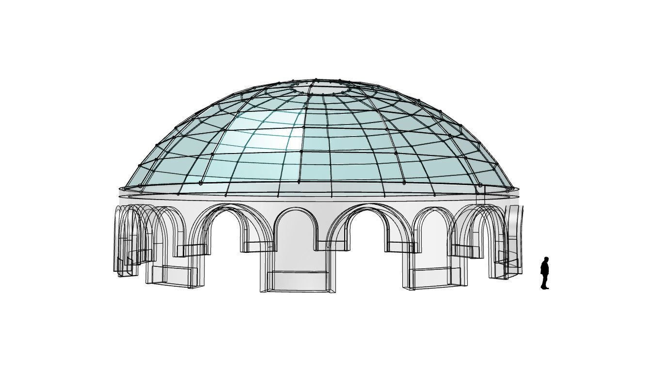 Dome Pavilion with Square Wireframe Structure and Panels 3D model_36