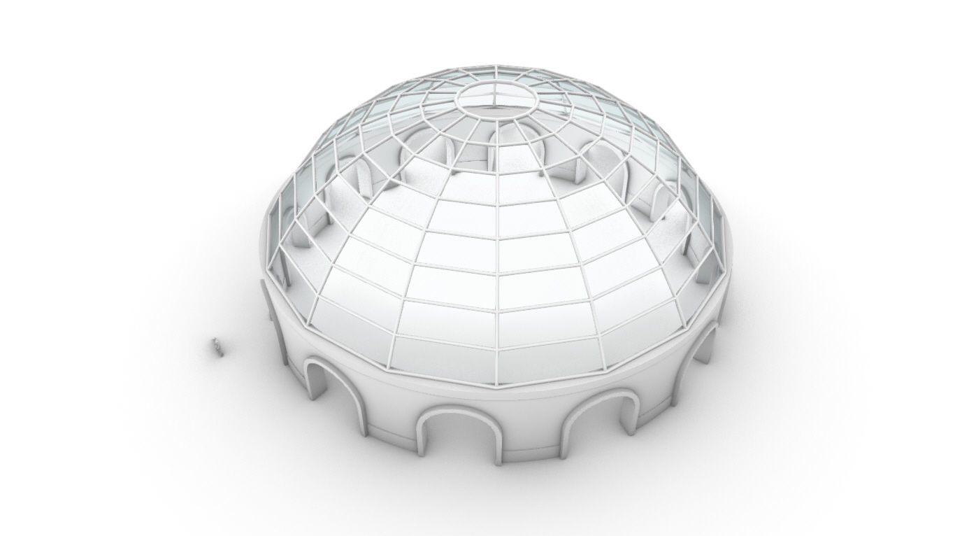Dome Pavilion with Square Wireframe Structure and Panels 3D model_62