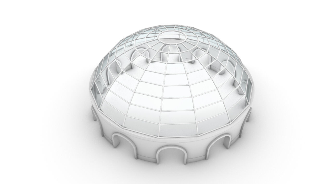 Dome Pavilion with Square Wireframe Structure and Panels 3D model_65