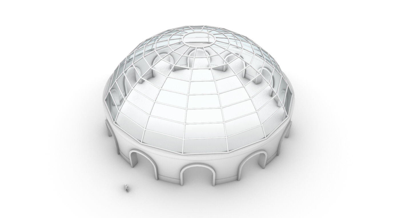 Dome Pavilion with Square Wireframe Structure and Panels 3D model_60