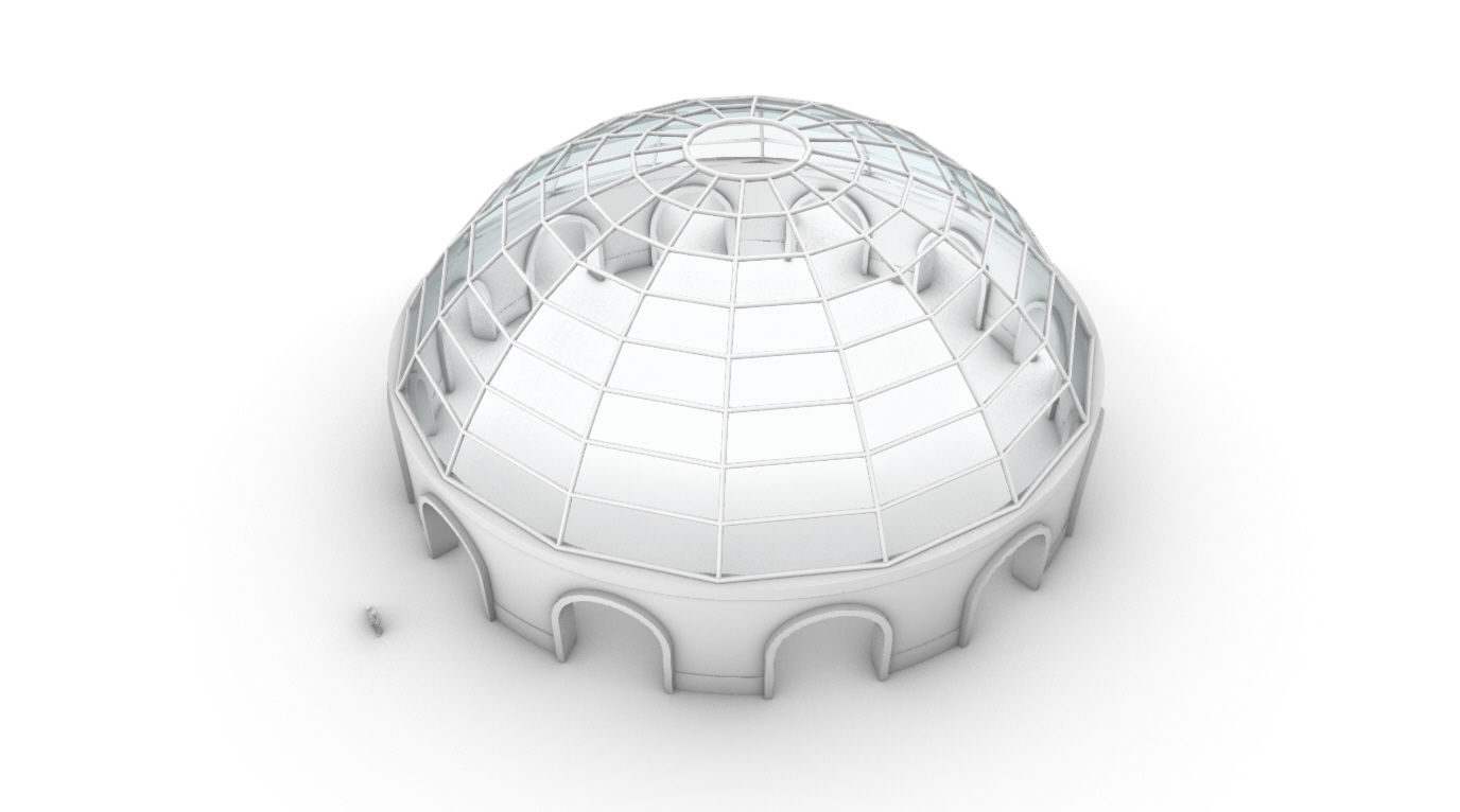 Dome Pavilion with Square Wireframe Structure and Panels 3D model_61