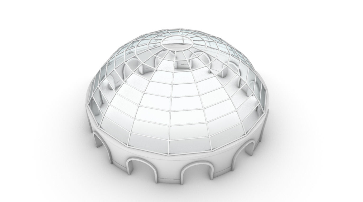 Dome Pavilion with Square Wireframe Structure and Panels 3D model_71