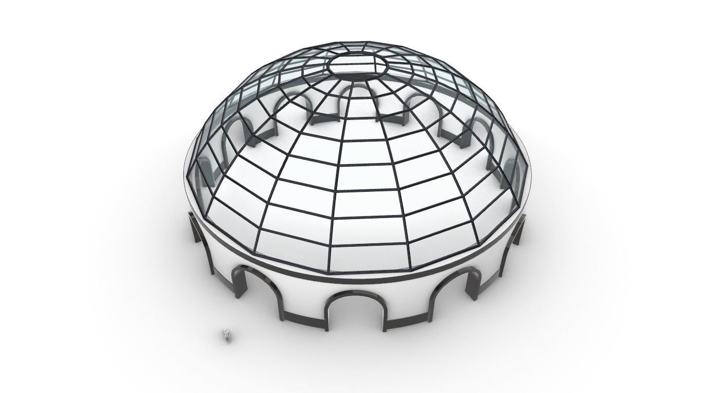 Dome Pavilion with Square Wireframe Structure and Panels 3D model_40