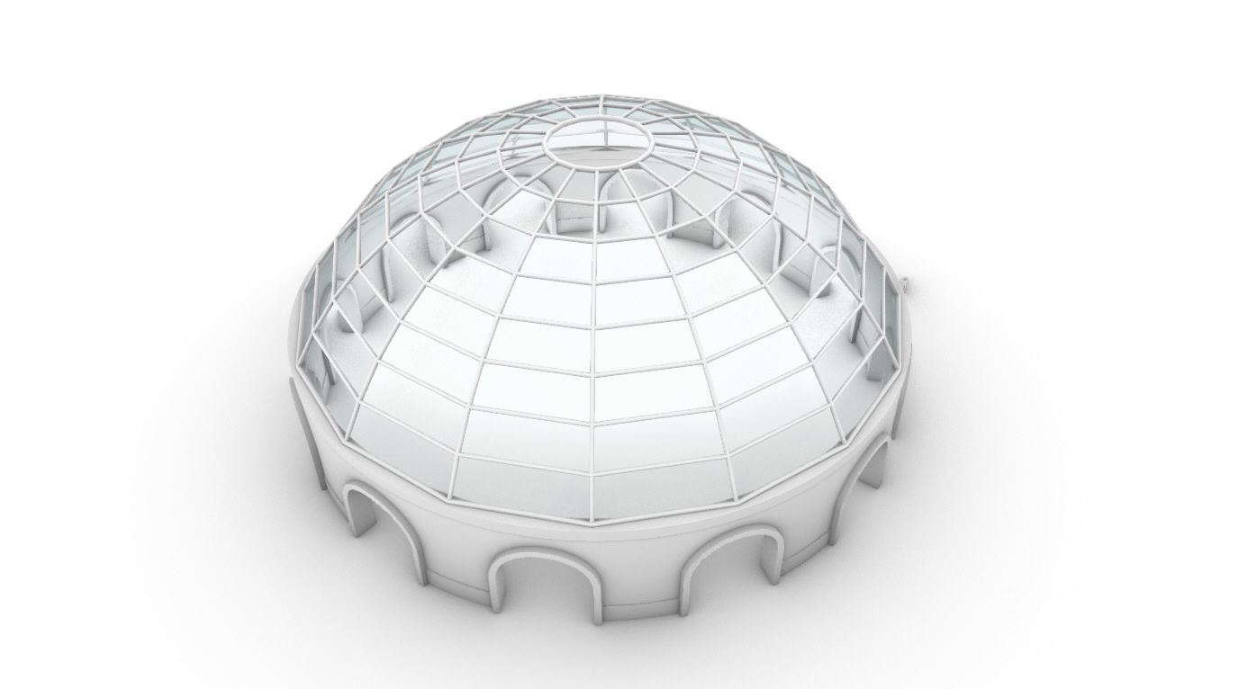Dome Pavilion with Square Wireframe Structure and Panels 3D model_72