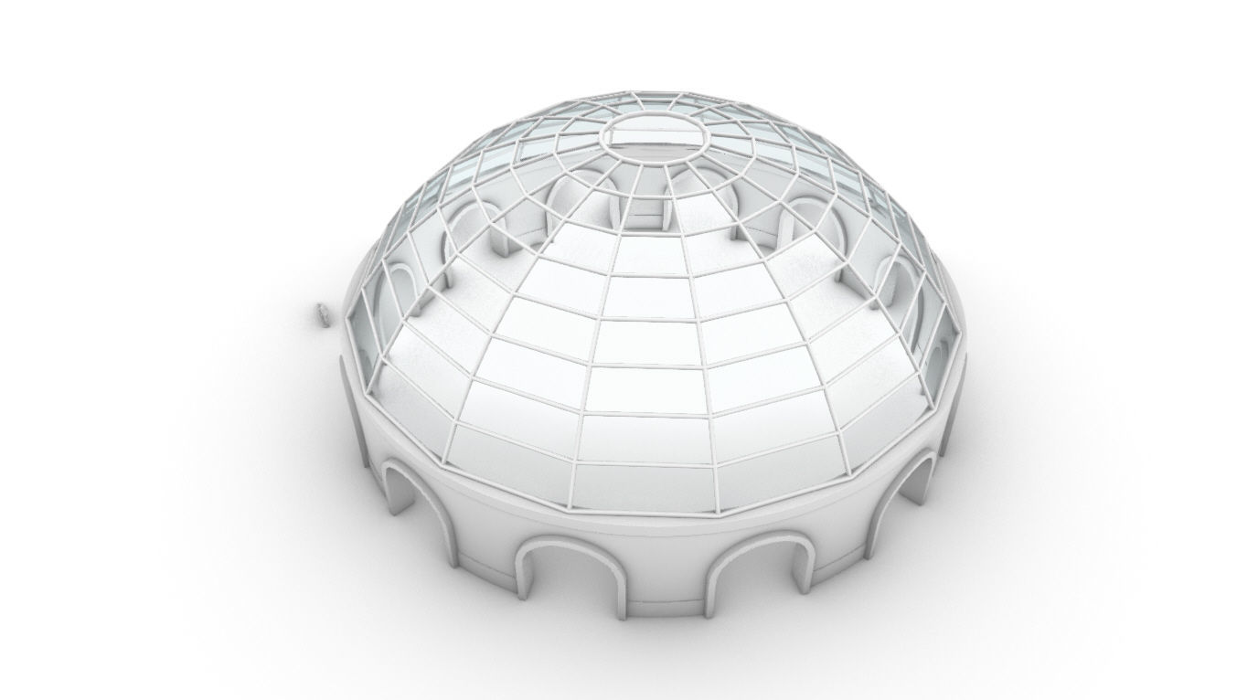 Dome Pavilion with Square Wireframe Structure and Panels 3D model_64